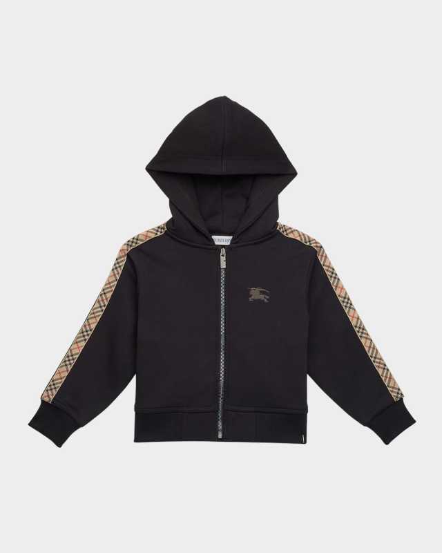 Boy's Clyde Check Tape Zip-Front Hoodie, Size 3-12